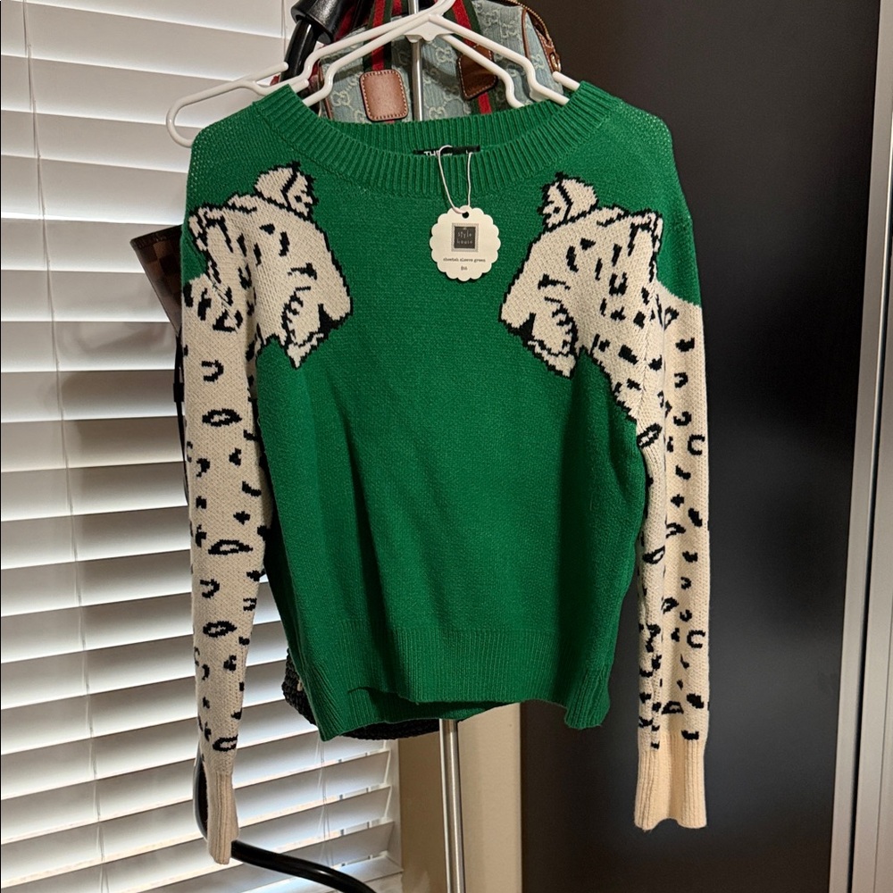 Green Leopard Print Sweater